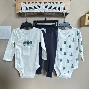Firsts by Petit Lem 3 Piece Unisex Baby Christmas Tree Bodysuit & Pants Set 9M